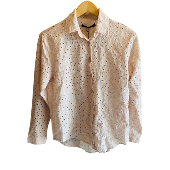DELUC NWT Alioth Embroidered Eyelet Button Down Butter Cream - Picture 2 of 7